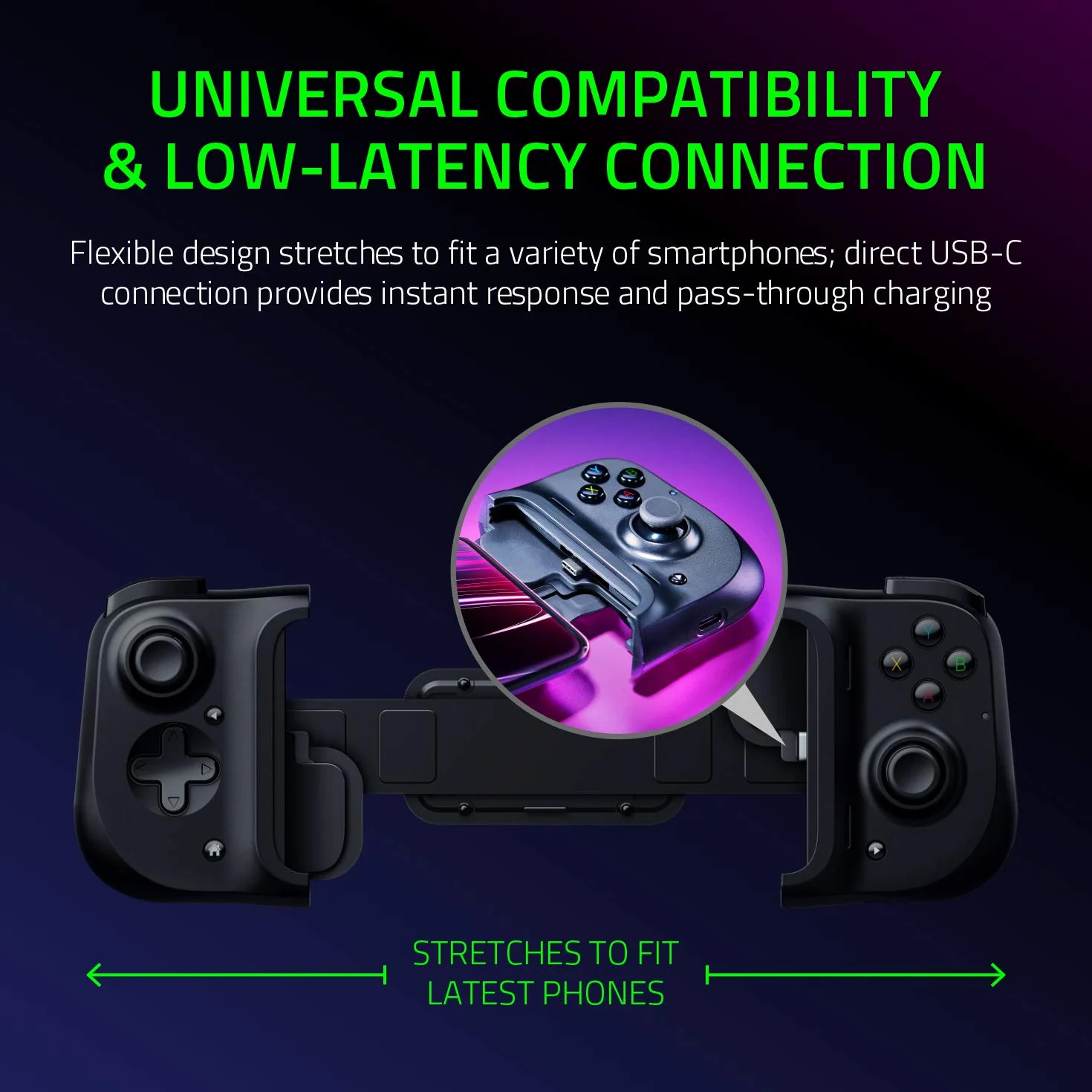Razer Kishi - Mando de Juegos para Smartphone Android (Conector Lightning, diseño ergonómico, Ajuste Personalizado, Stick analógico, latencia ultrabaja) Negro
