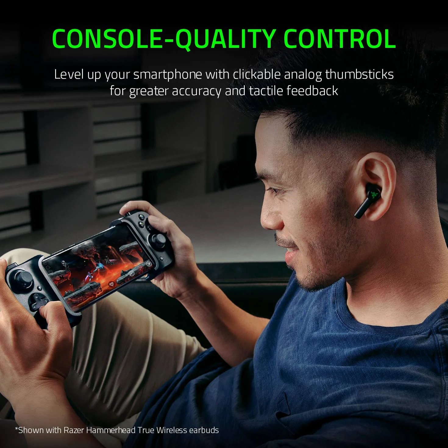 Razer Kishi - Mando de Juegos para Smartphone Android (Conector Lightning, diseño ergonómico, Ajuste Personalizado, Stick analógico, latencia ultrabaja) Negro